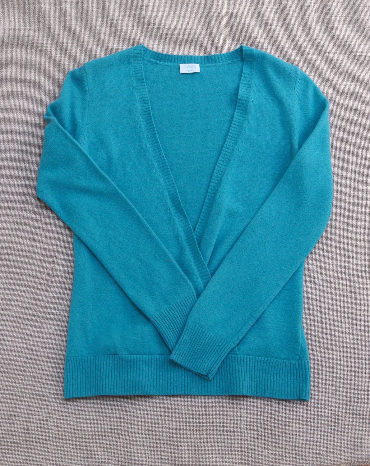Oasis teal angora-blend open V jumper Size UK 12