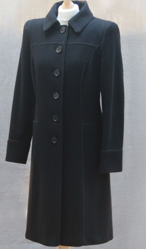 Planet black wool–cashmere military coat Size UK 12