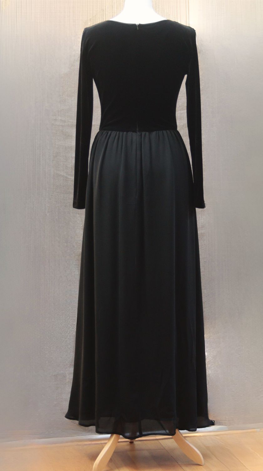 Laura Ashley black velvet & georgette full length dress Size UK 8