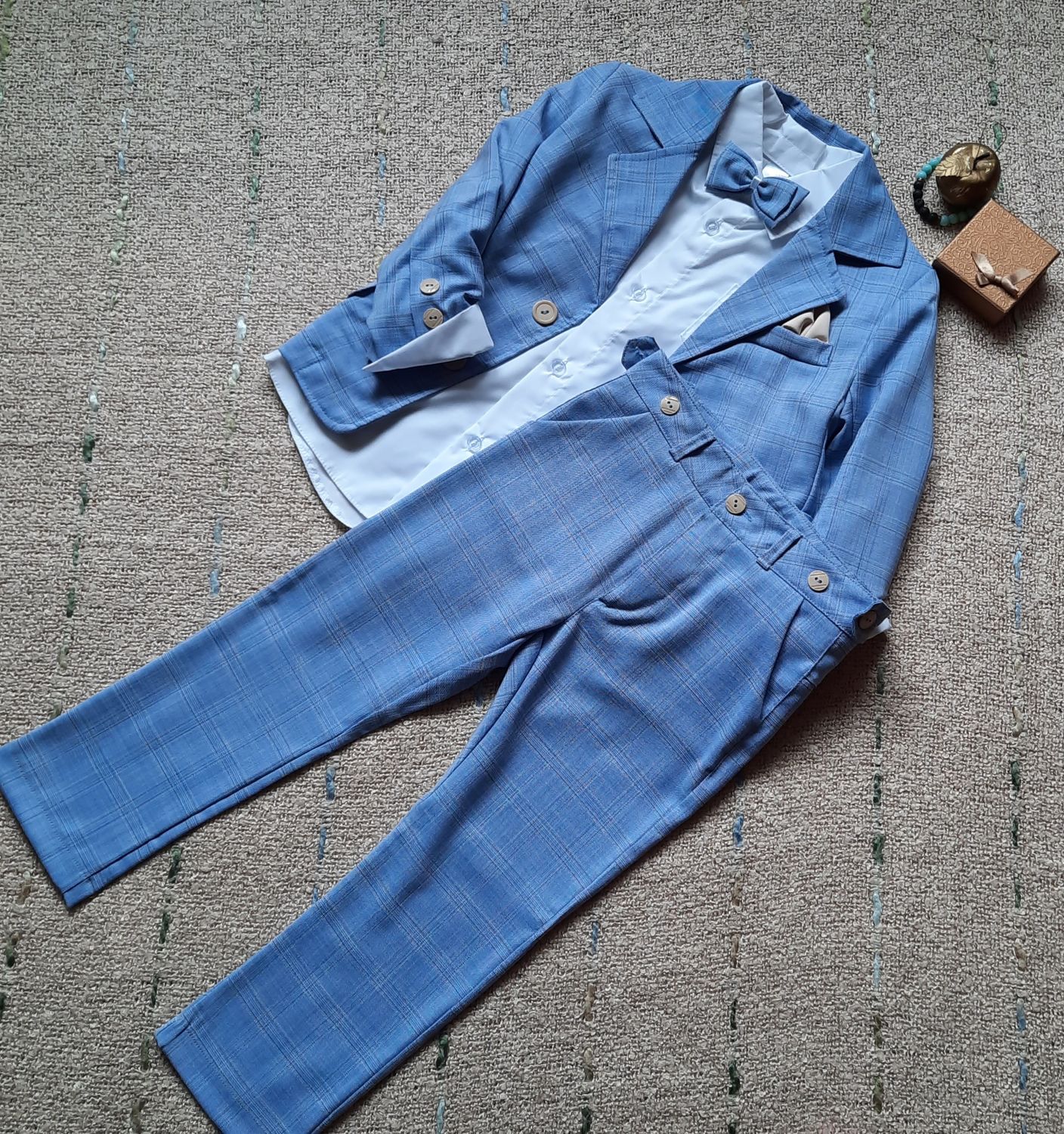 Garnitur dla chłopca niebieski w kratkę FOLLETTI