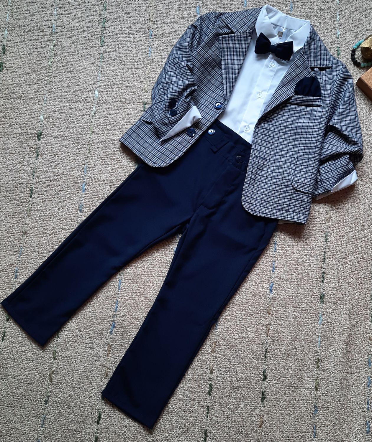 Garnitur dla chłopca granatowy w kratkę FOLLETTI