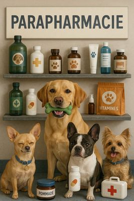 parapharmacie et soins pour animaux avec des chiens