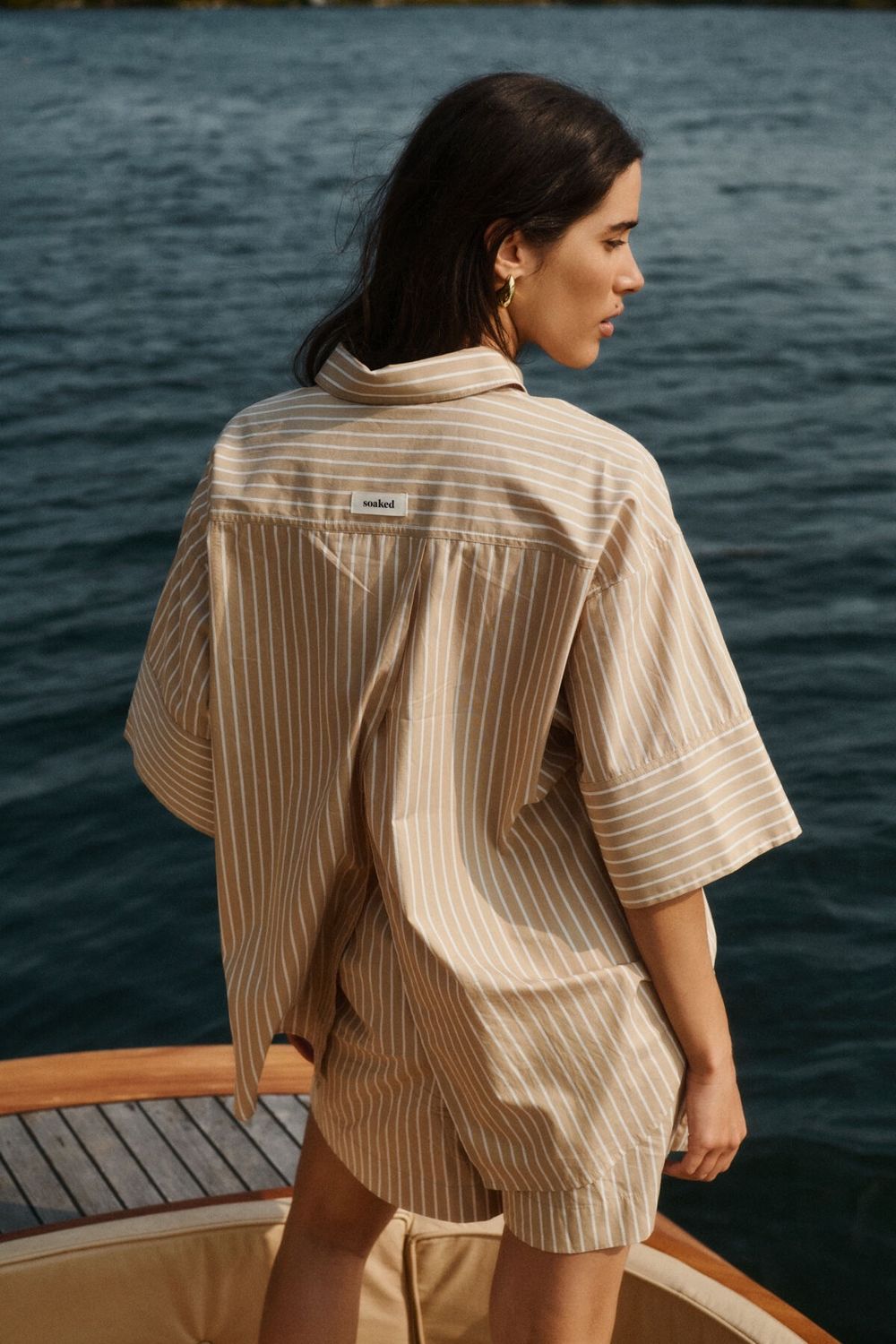 SOAKED KAILY SS BUTTON UP SHIRT, COLOUR: TRAVERTINE STIPES, SIZE: XS