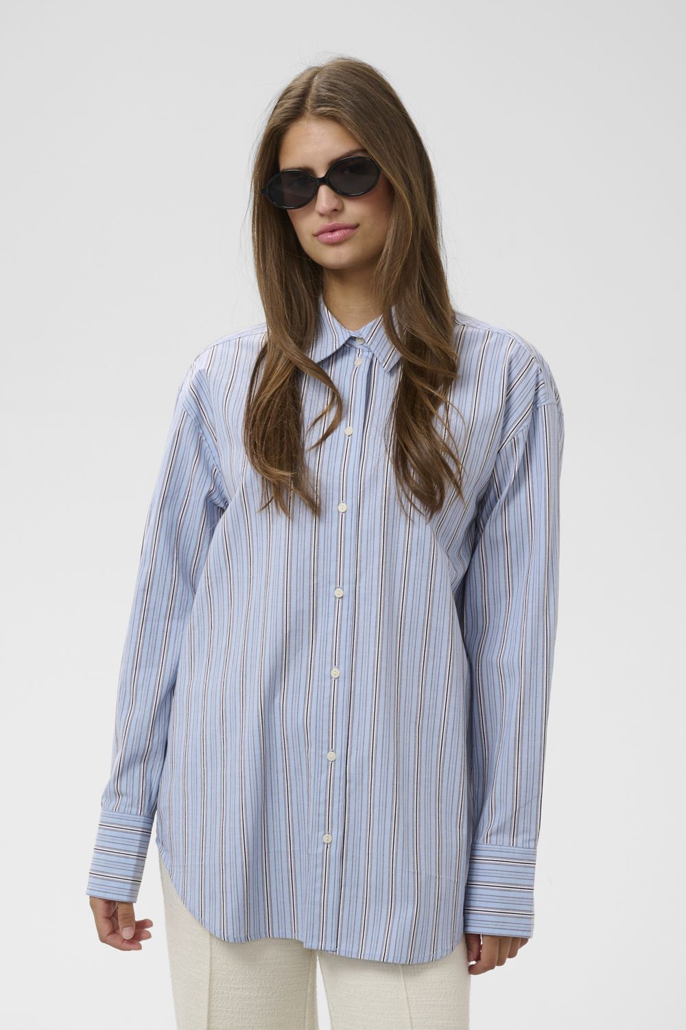 SOAKED NOELLE STRIPED LONG SLEEVE BUTTON UP, COLOUR: BLUE STRIPE, SIZE: XS