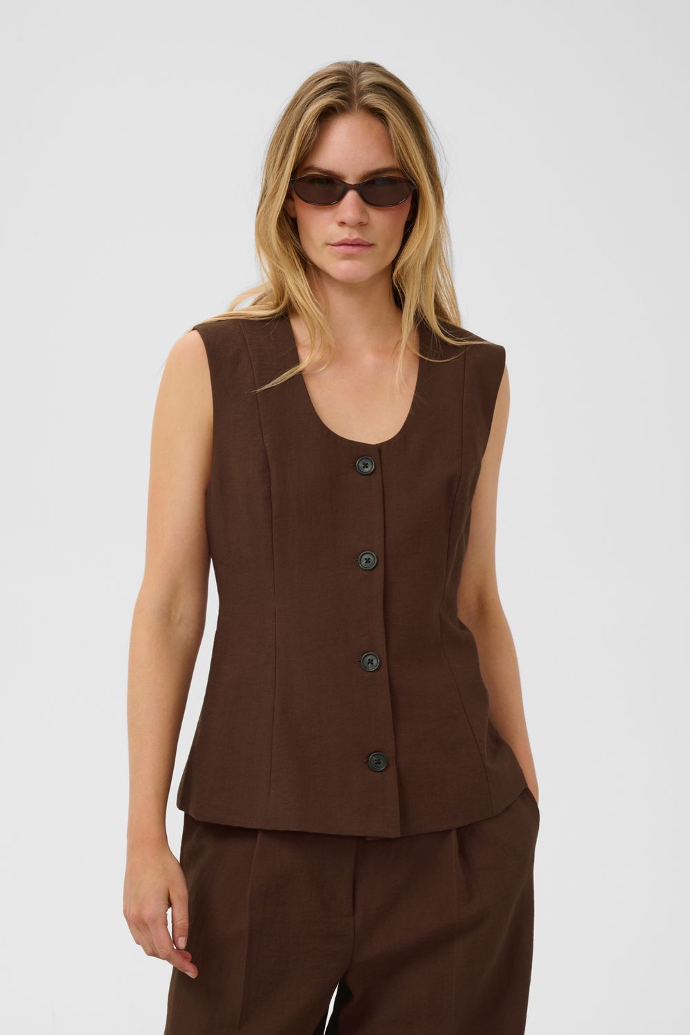 SOAKED SEMIKI WAISTCOAT, COLOUR: BROWN STONE, SIZE: XS