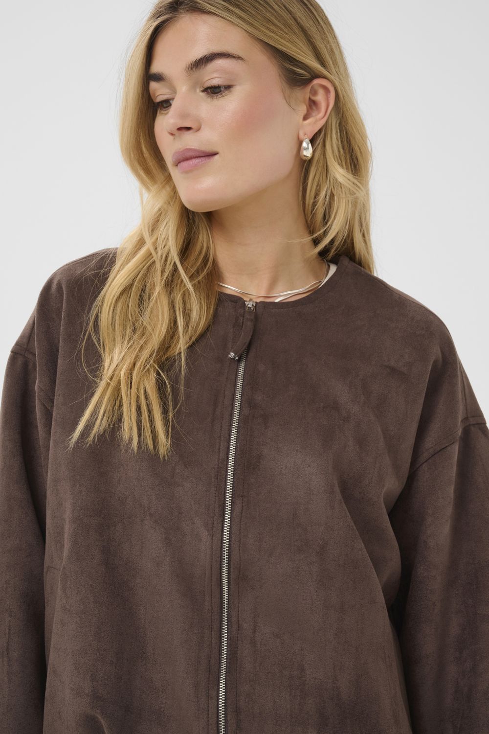 ST TROPEZ SHADOW FAUX SUEDE JACKET, COLOUR: CHOCOLATE, SIZE: XS