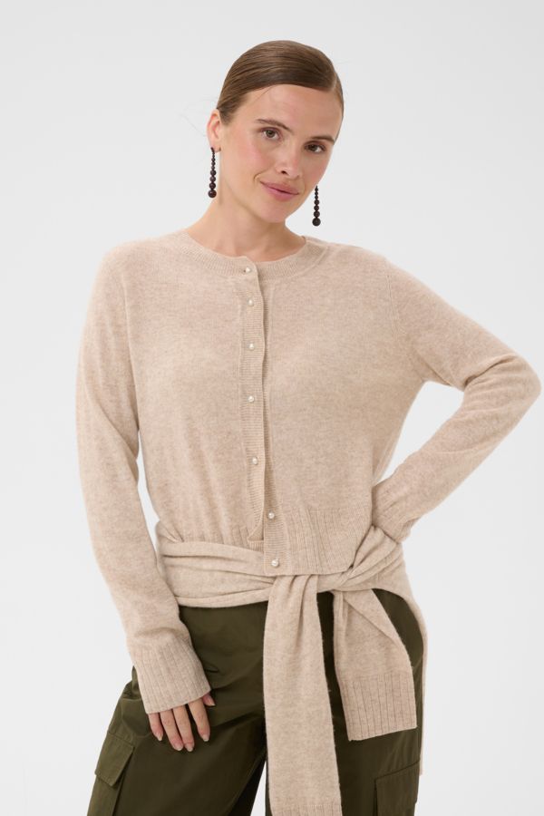 CULTURE TAIA ARROW CASHMERE/WOOL KNIT CARDIGAN, COLOUR: BEIGE MELANGE, SIZE: XS