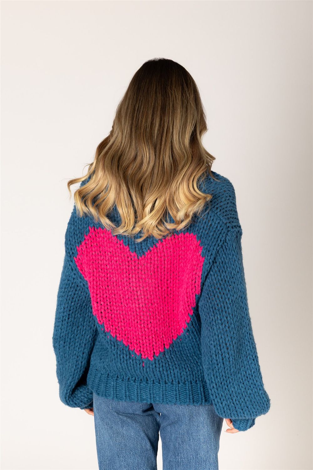 LYLA &amp; LUXE LILLIAN HAND KNIT HEART CARDI, COLOUR: CAPRI/HEART, SIZE: XS