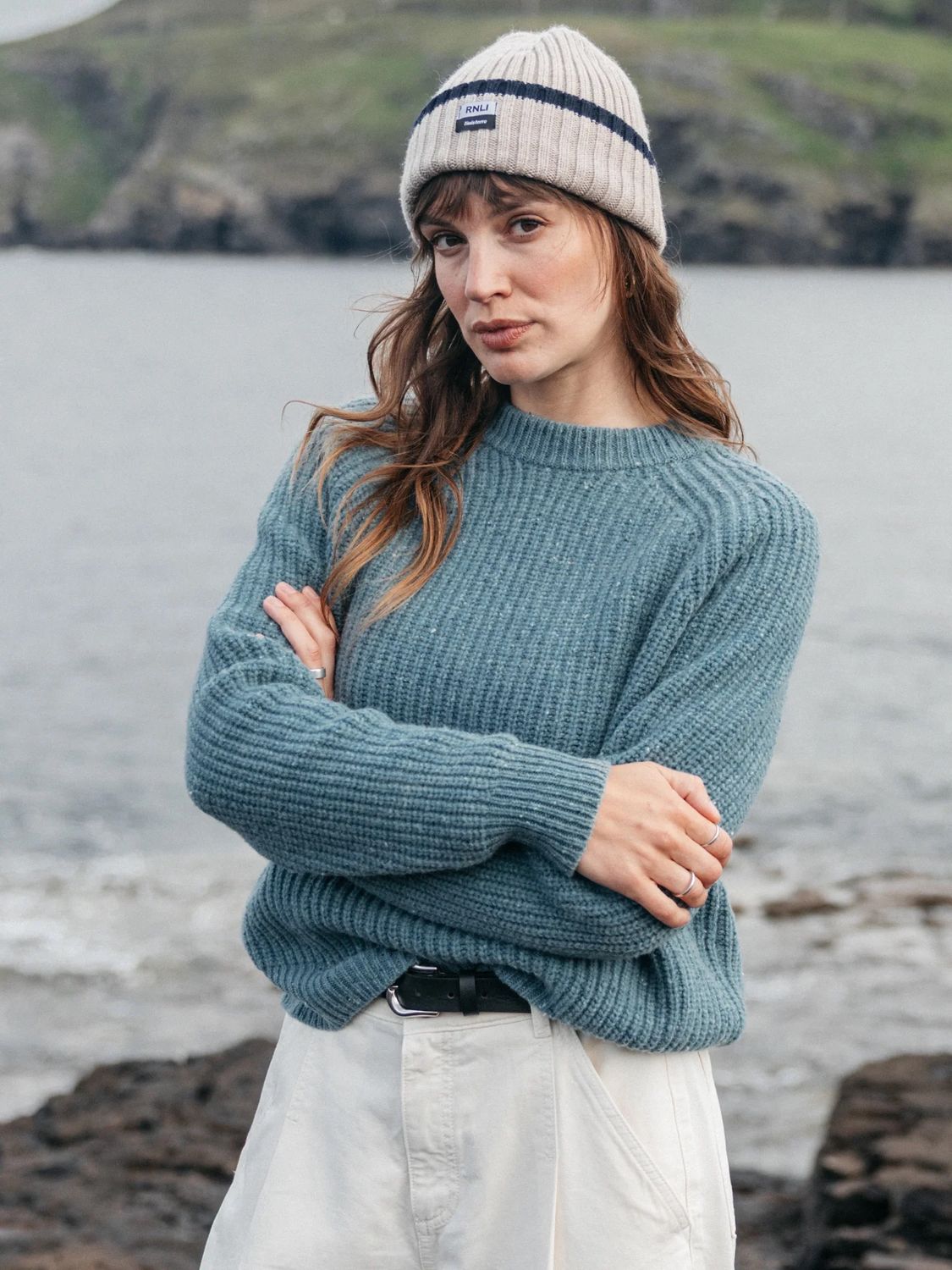 FINISTERRE WOMEN'S MORA KNIT JUMPER, COLOUR: ANCHOR BLUE, SIZE: SMALL/4