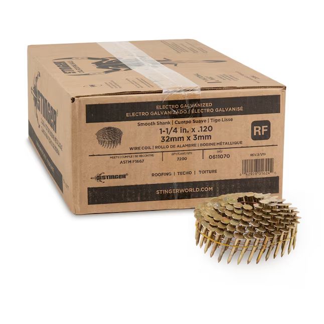 STINGER 1-1/4-in 15 -Degree Smooth Shank Electro-galvanized Collated Coil Roofing Nails 7200 -Per Box