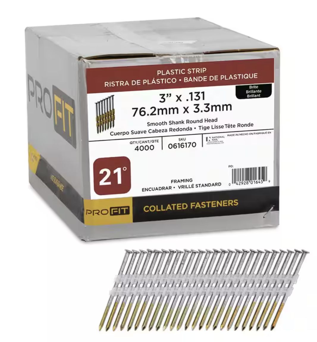 3 in. x 0.131-Gauge 21° Bright Finish Smooth Shank Plastic Strip Framing Nails (4000 per Box)