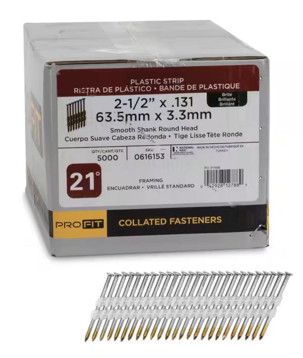 2-1/2 in. x 0.131 21-Degree Bright Finish Smooth Shank Plastic Strip Framing Nails (5000 -Per Box)