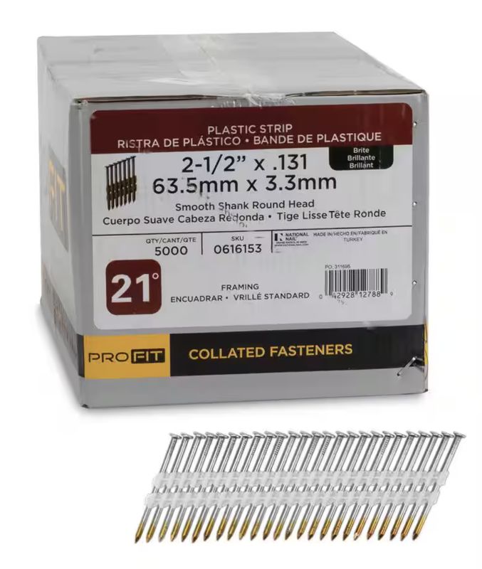2-1/2 in. x 0.131 21-Degree Bright Finish Smooth Shank Plastic Strip Framing Nails (5000 -Per Box)