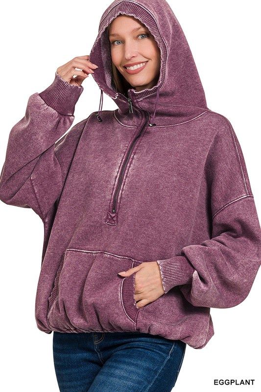 Drawstring Halfzip, Color: EGGPLANT, Size: SMALL