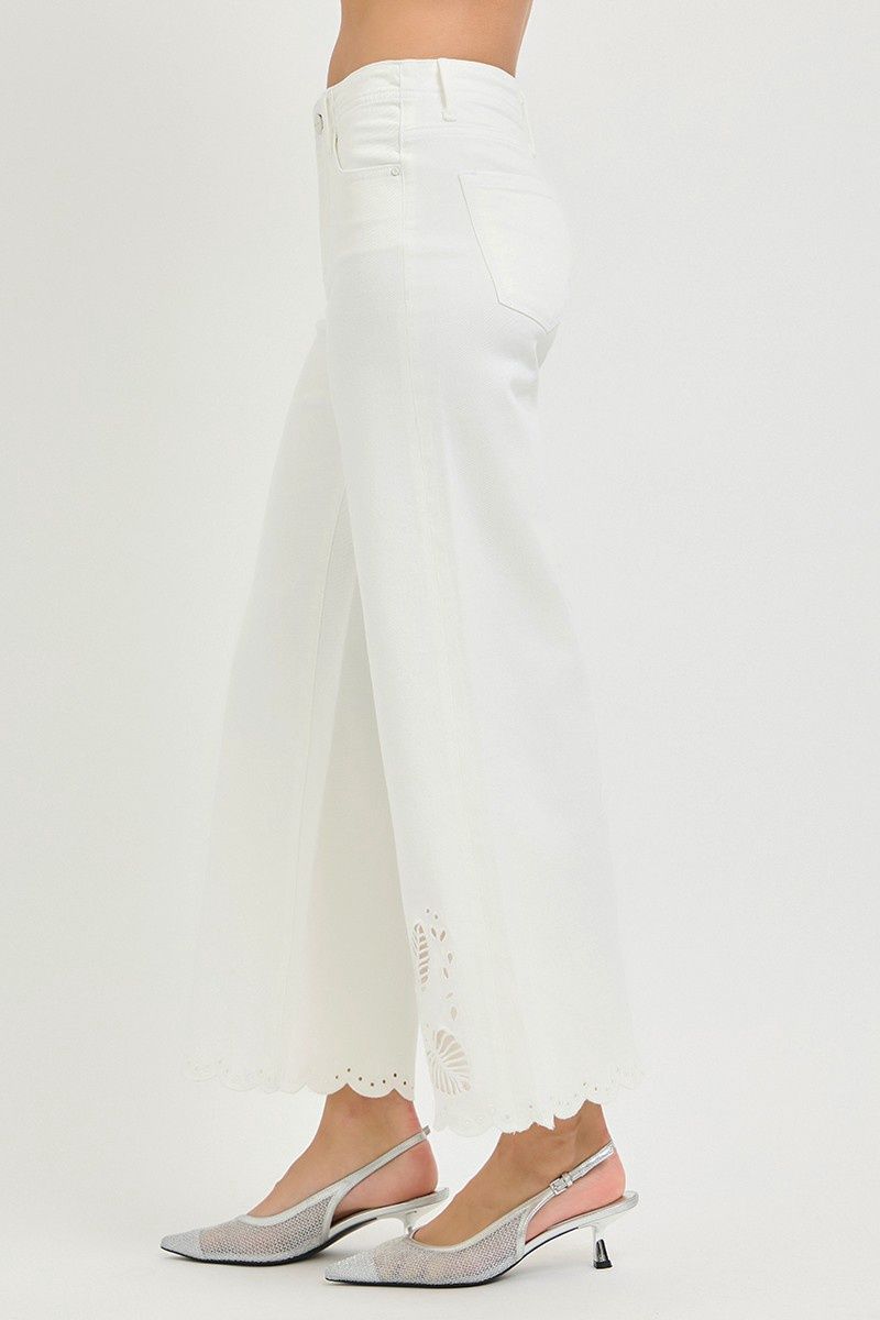 Cream Embroidered Jeans, Size: 1