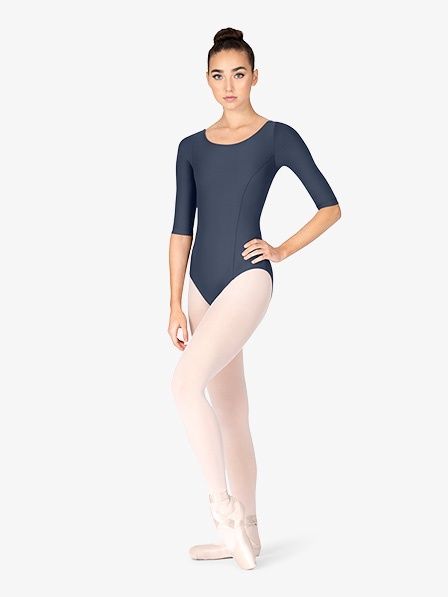 3/4 Sleeve Front Seam Leotard, Colour: Navy, Size: MC
