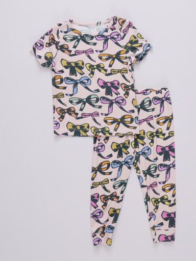 kids bamboo pj set - multi bows, Color: bows, Size: 2Y
