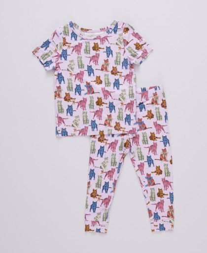 kids bamboo pj set - tabby cats, Color: cats, Size: 2Y
