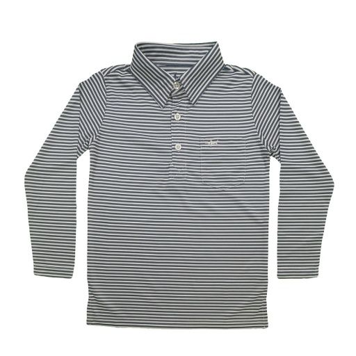 INSHORE PERFORMANCE LS POLO UPF 15+, Color: NAVY STRIPE, Size: 12m