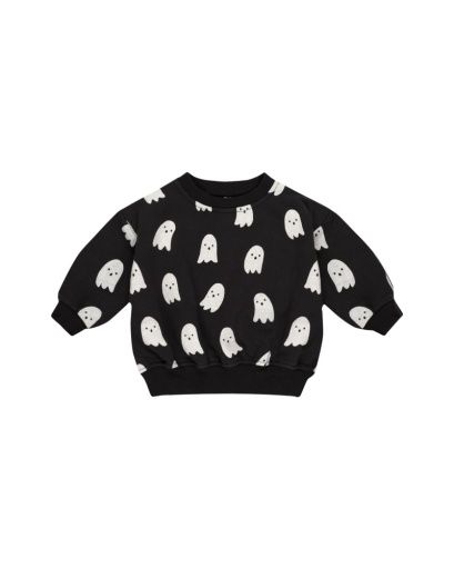 RELAXED FLEECE SWEATSHIRT || GHOSTS, Color: BLACK, Size: 0-3M