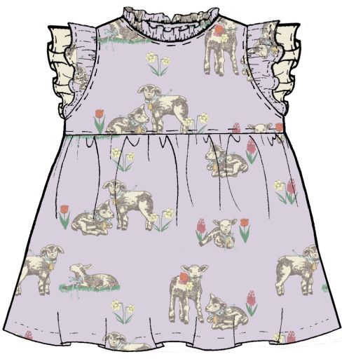 girls leila dress - lavender lambs, Color: lavender lambs, Size: 2Y