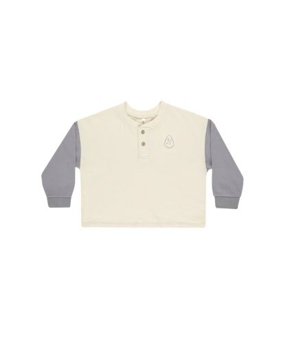RELAXED LONG SLEEVE HENLEY || EXPLORE, Color: NATURAL, Size: 3-6M