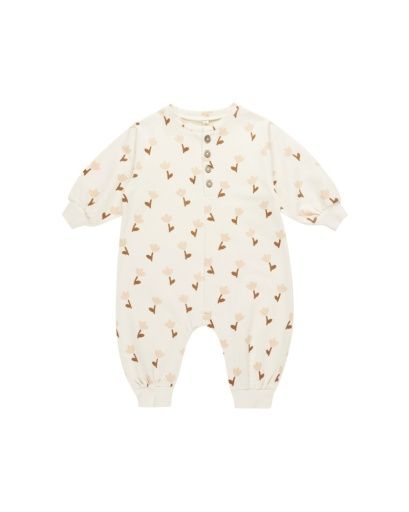 RELAXED FLEECE JUMPSUIT || TULIPS, Color: IVORY, Size: 0-3M