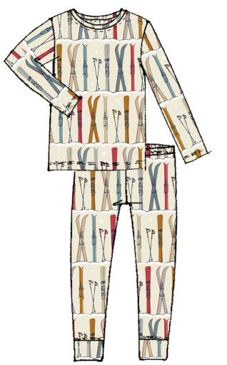 kids bamboo pj set - skis, Color: skis, Size: 2Y