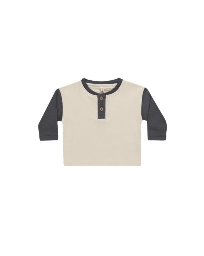 LONG SLEEVE HENLEY TEE || INDIGO, Color: NATURAL, Size: 0-3M