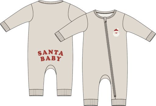 SANTA BABY ON CRÈME  FLEECE PLAYSUIT, Color: BEIGE, Size: NB