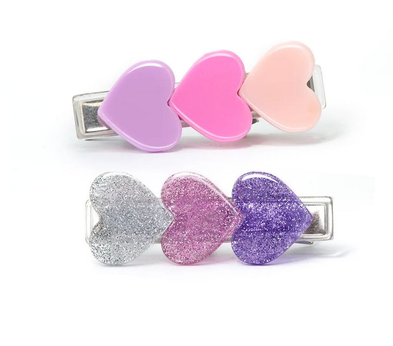 hearts pink &amp; purple hairclips