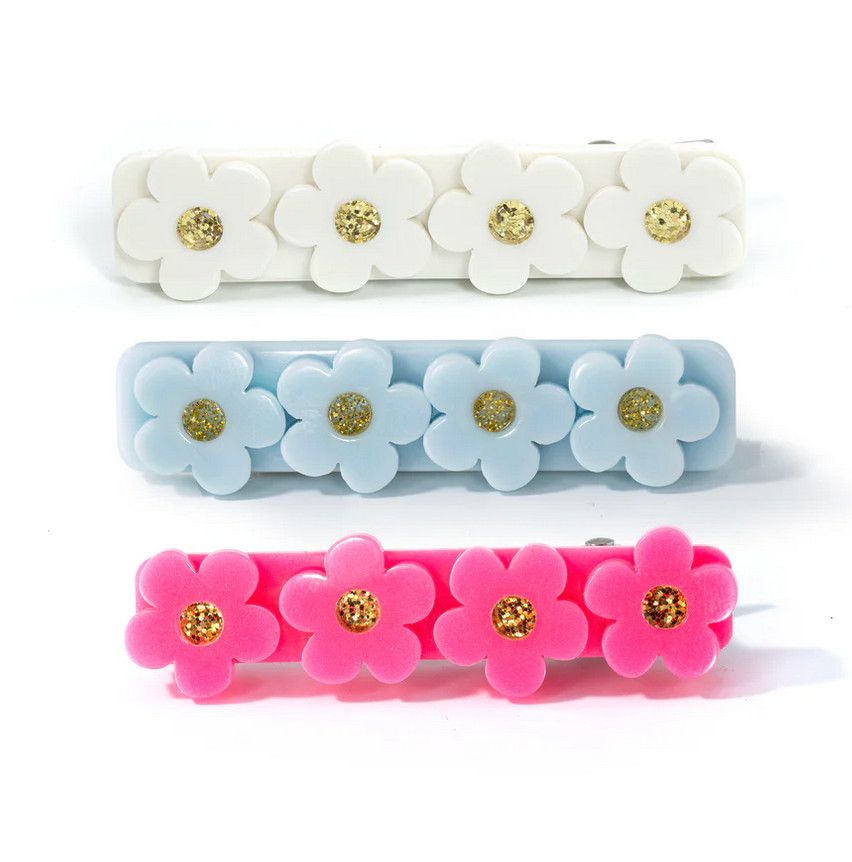 flowers neon pink blue white hairclips