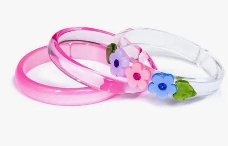 flowers pink purple blue bangles