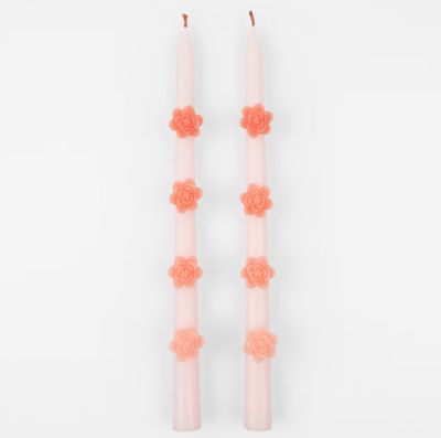 pink flower taper candles