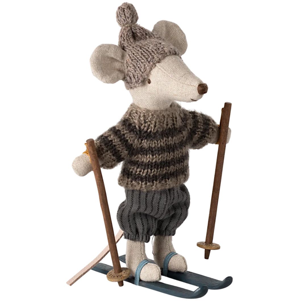 winter mouse with ski set, big brother- grey