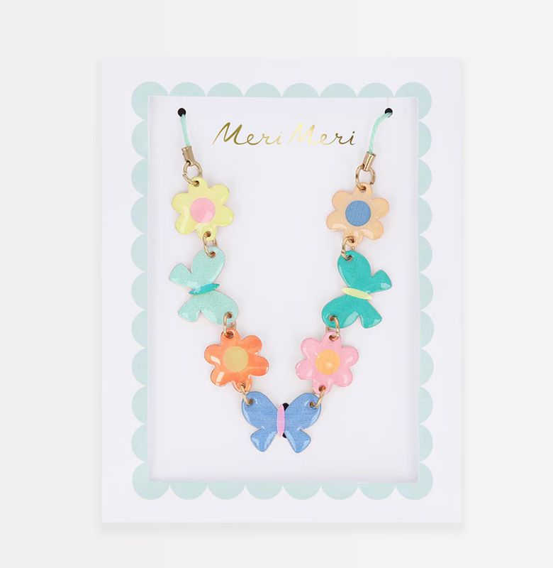 butterflies &amp; flowers enamel charm necklace