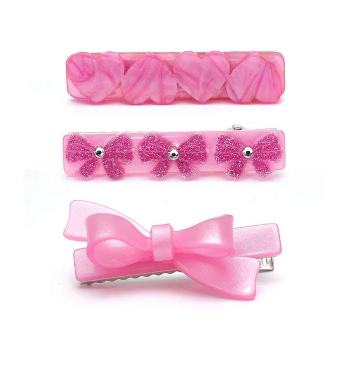 bows &amp; hearts hairclips- pinks