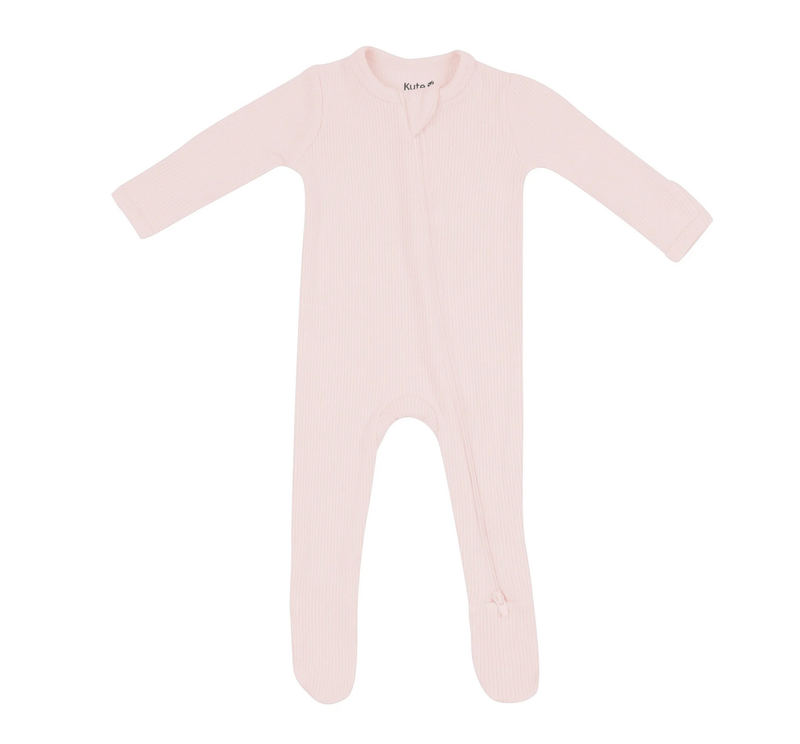 ribbed zipped footie- blush
