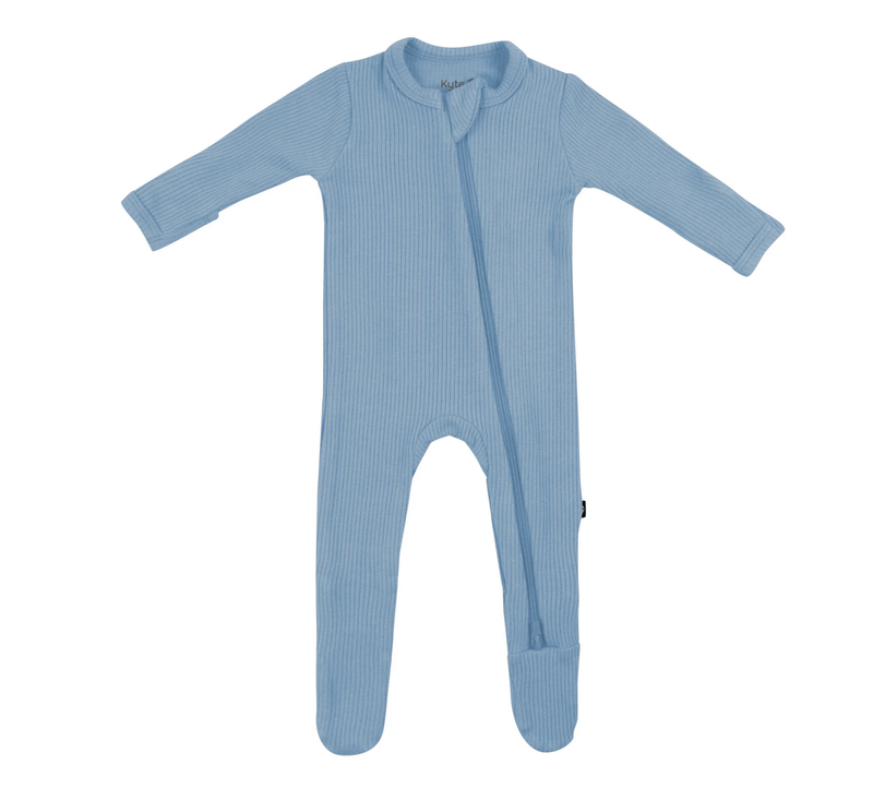 ribbed zipped footie- slate