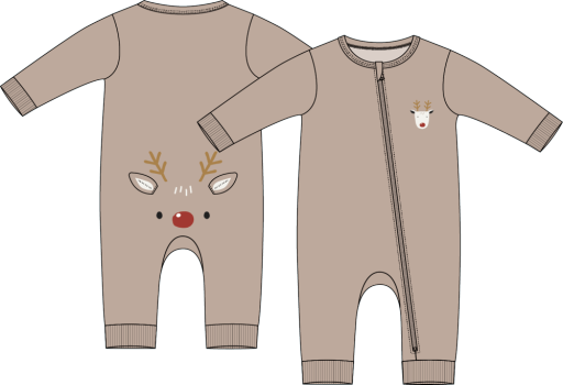 LITTLEST REINDEER ON TAUPE FLEECE PLAYSUIT