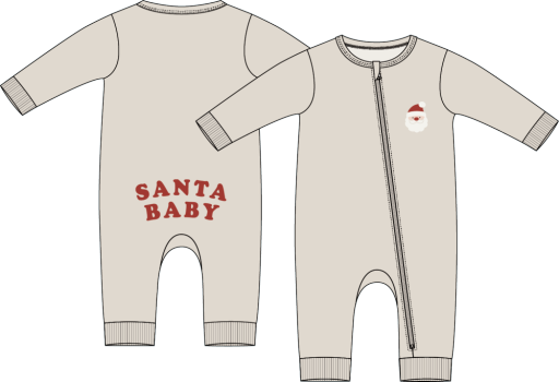 SANTA BABY ON CRÈME  FLEECE PLAYSUIT