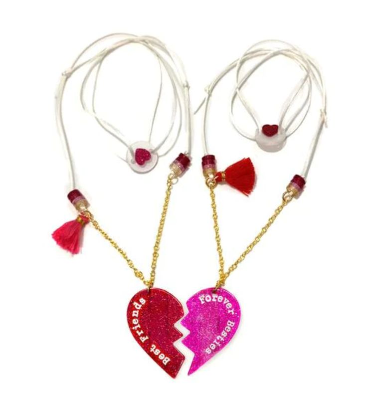 bff heart split necklace set