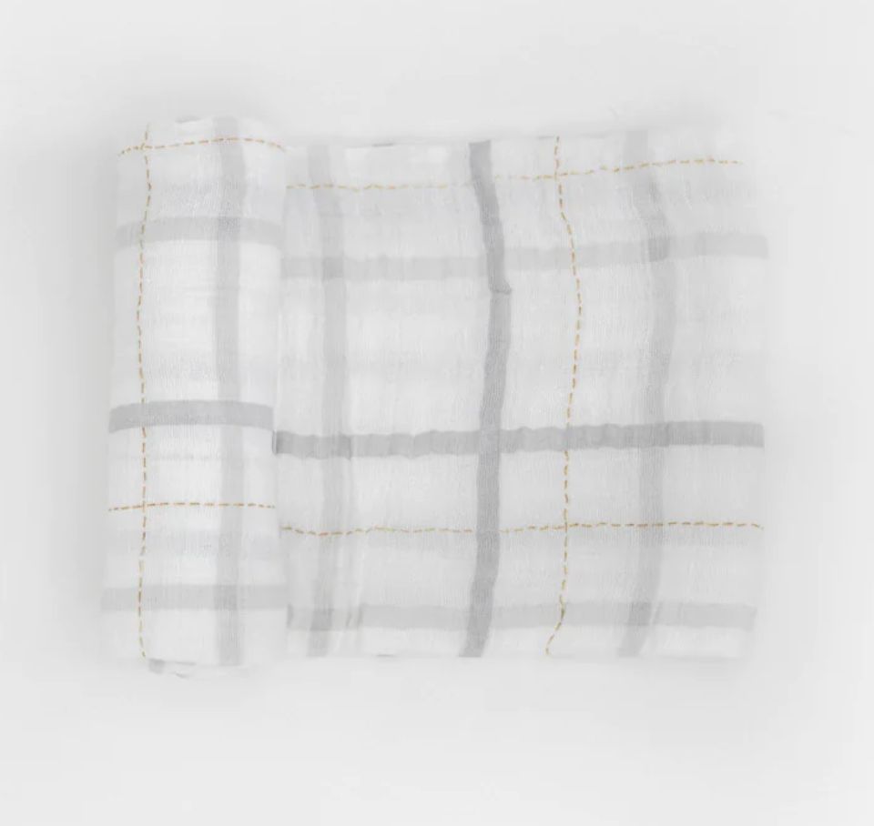 cotton muslin swaddle- grey plaid