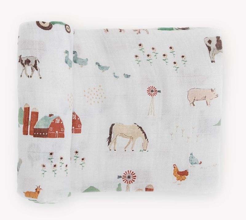 cotton muslin swaddle farmyard