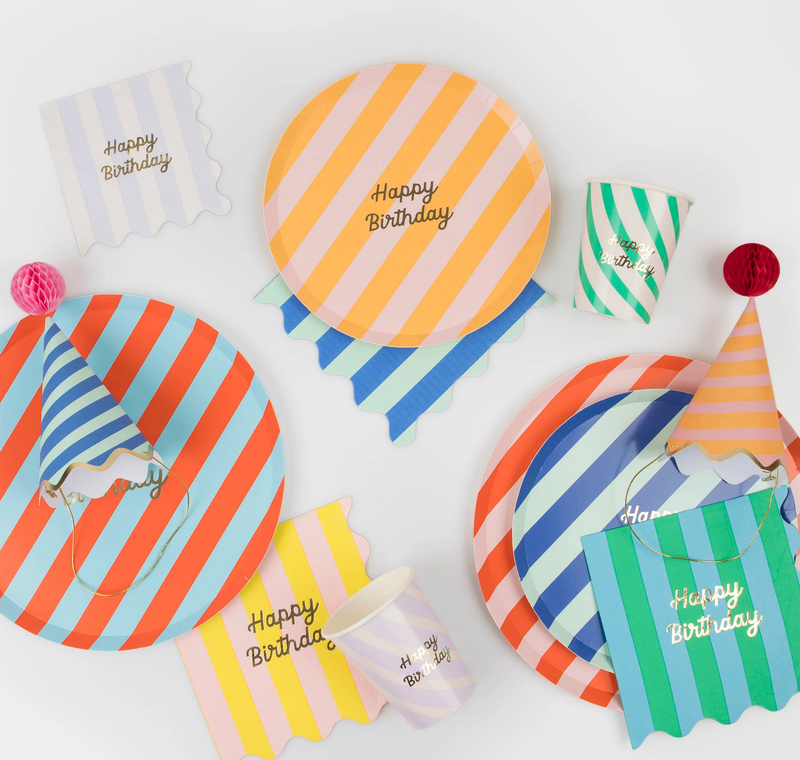 stripe happy birthday large napkins