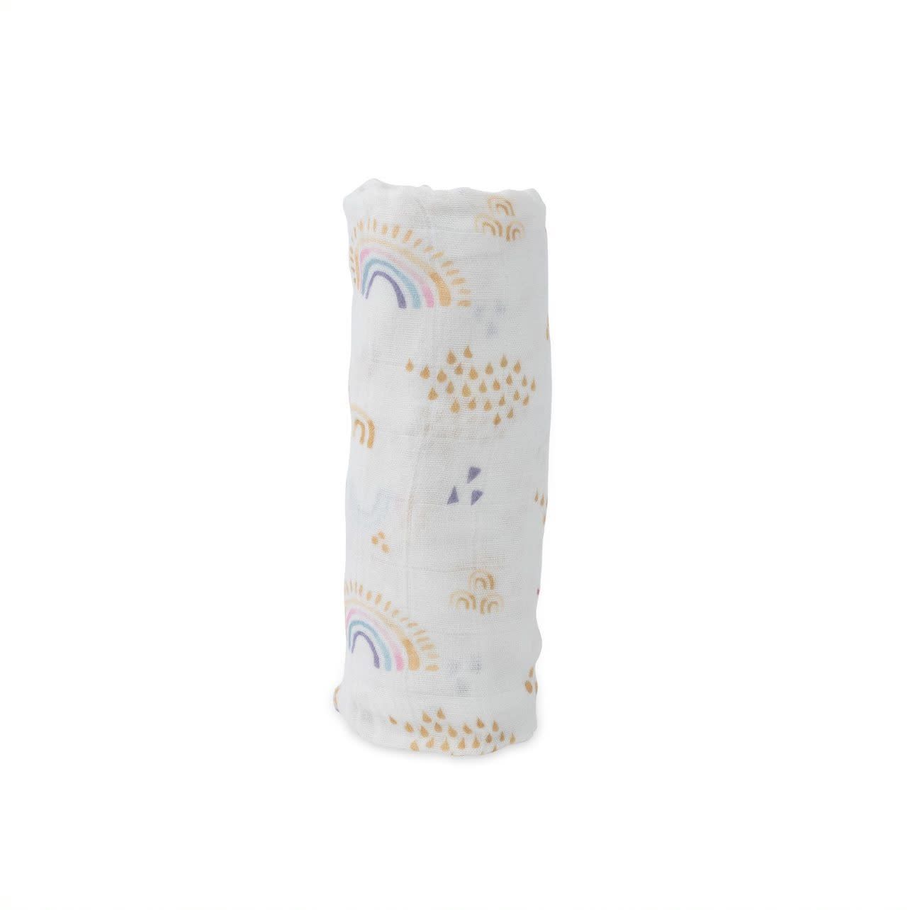 deluxe muslin swaddle- rainbows &amp; raindrops