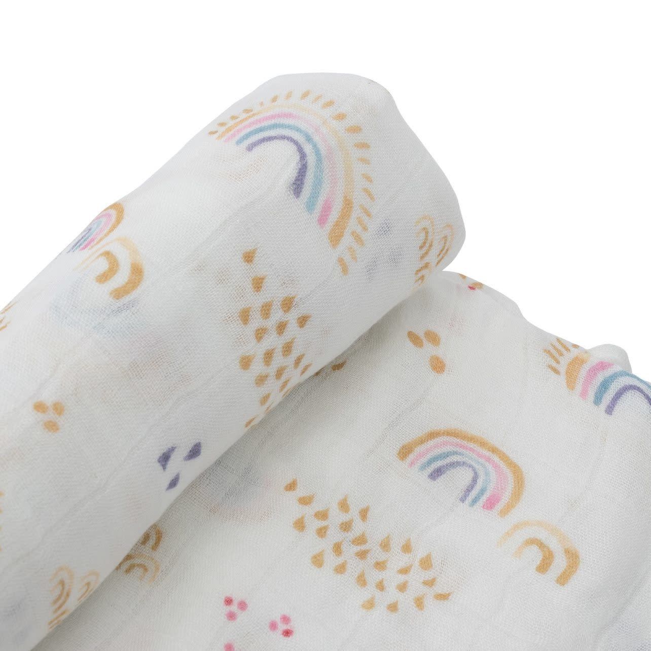 deluxe muslin swaddle- rainbows &amp; raindrops