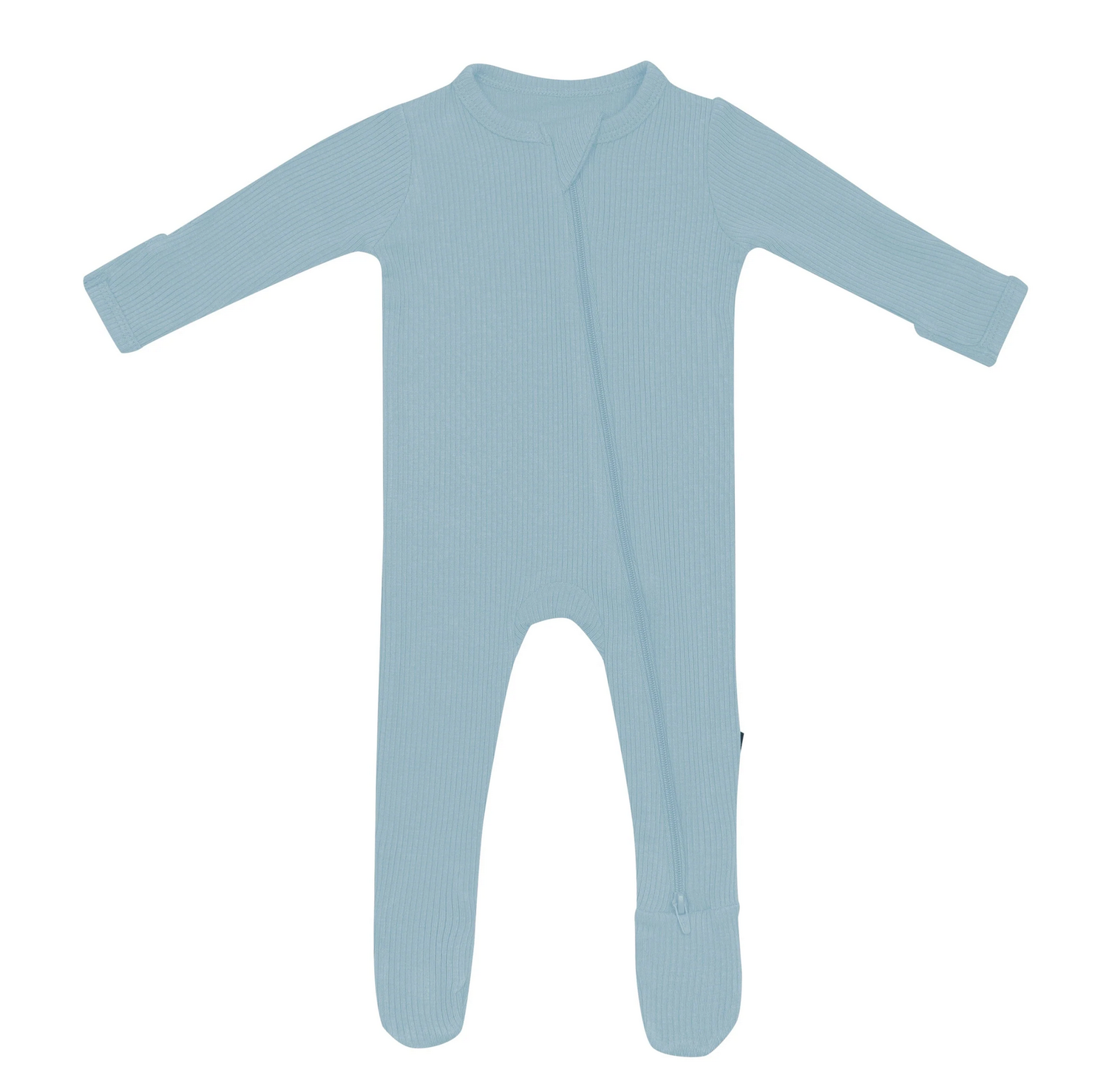 ribbed zippered footie- dusty blue