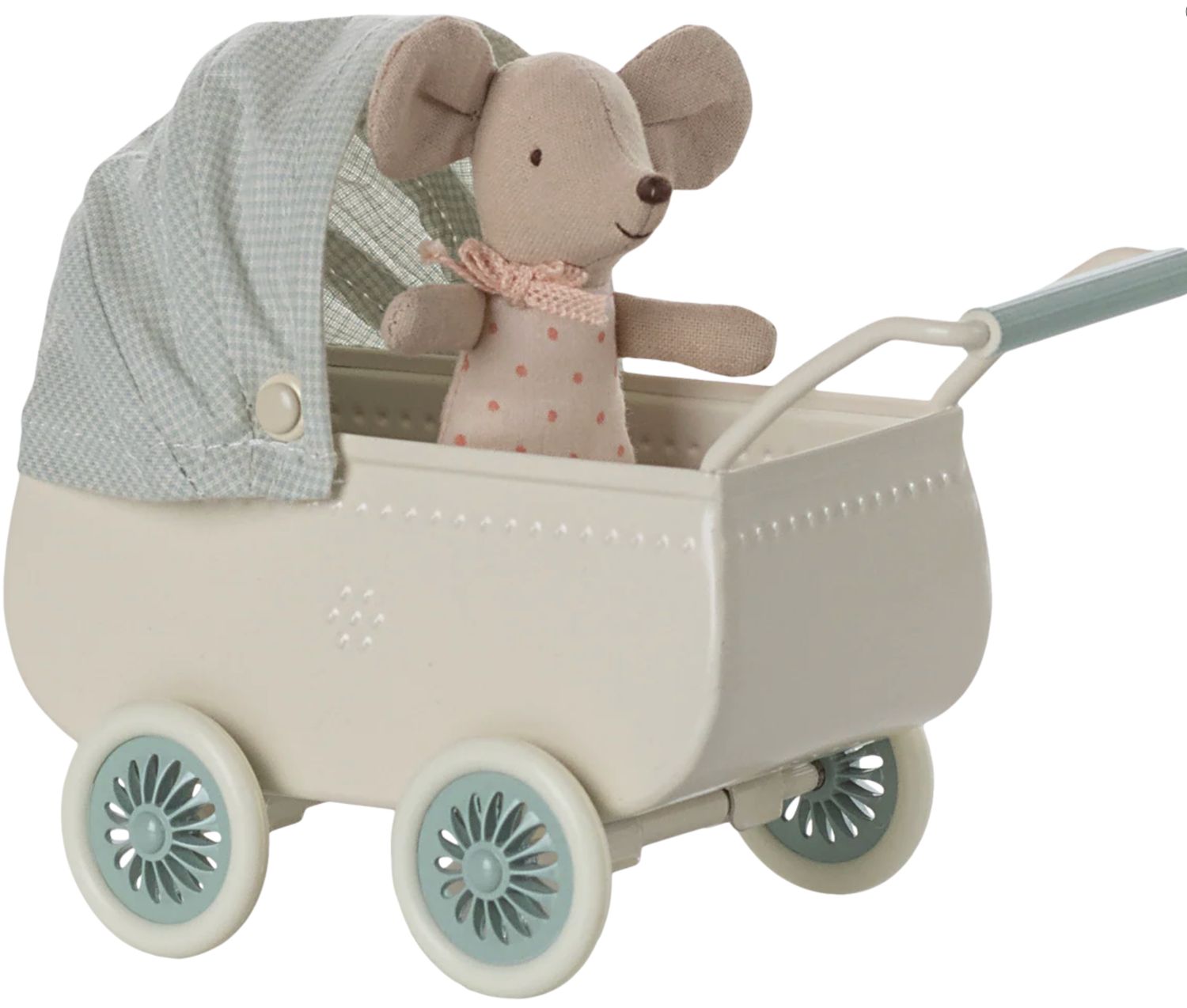 pram with baby mouse- mint