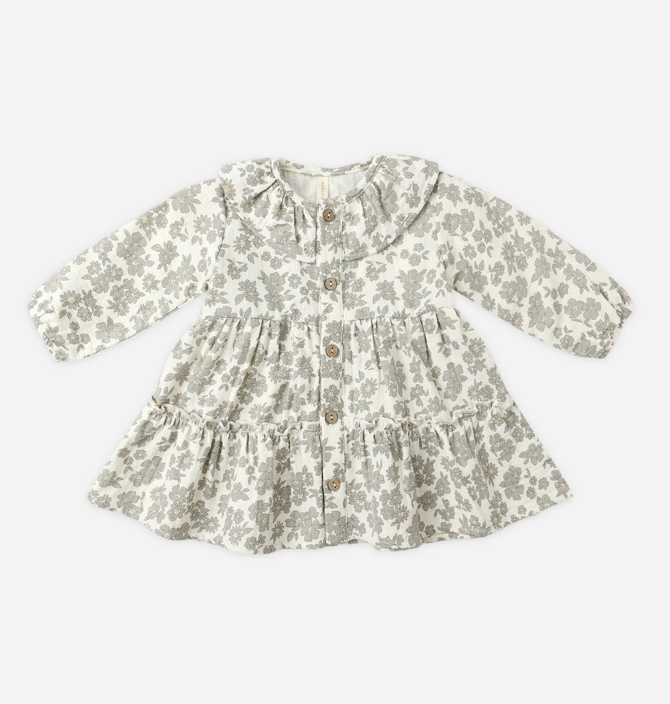RUFFLE COLLAR BUTTON DRESS || GREEN FLORAL